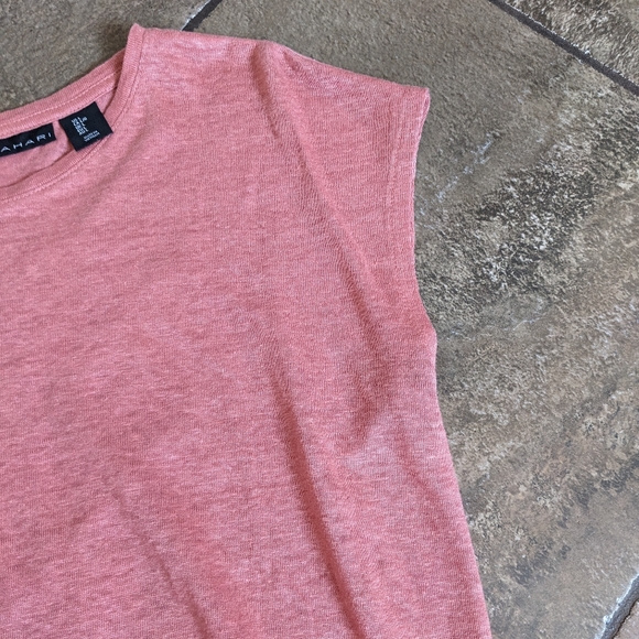 Tahari Linen Short Sleeve Button Back Top Laggenlook High Low Size L Dus… - Picture 5 of 10